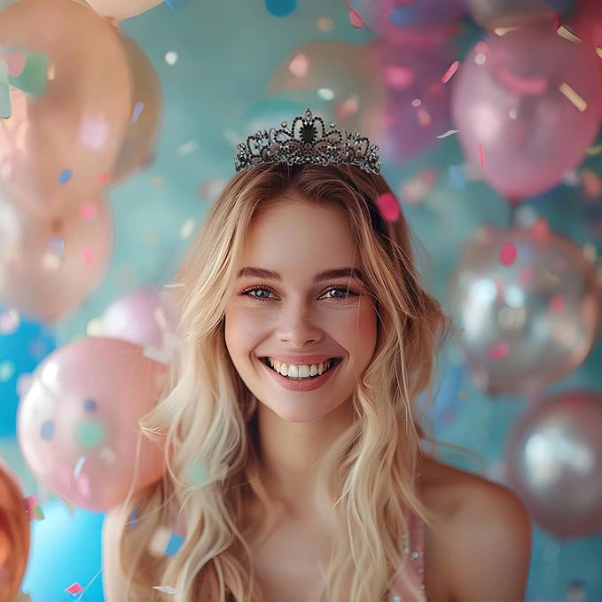 Schmoopy Tiara Crown for Women, Crystal Tiara for Bridal Prom Queen Birthday Birthday Party (A-Black)