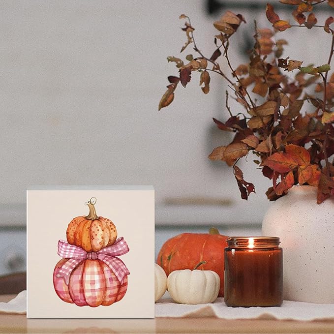 Cute Fall Decor Pink Pumpkin Fall Decorations for Home Office Pink Bow Autumn Pumpkin Decor Preppy Autumn Decorations for Desk Table 5 x 5 inches