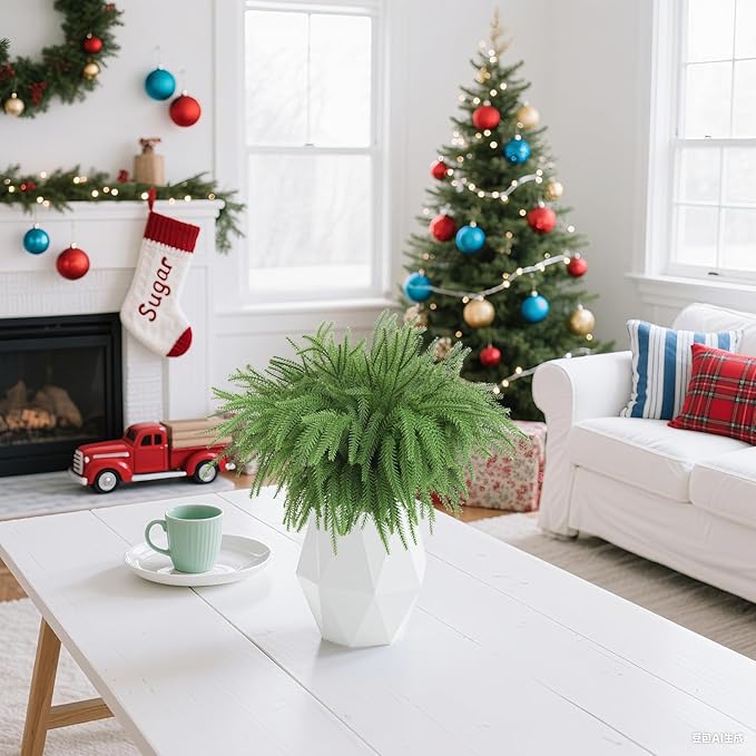 Christmas Norfolk Pine Branches-12pcs,18inch Long,Artificial Pine Stems Faux Christmas Greenary Norfolk Pine Branch for Vase DIY Crafts Xmas Wreath Garland Indoor Outdoor Home Decoration