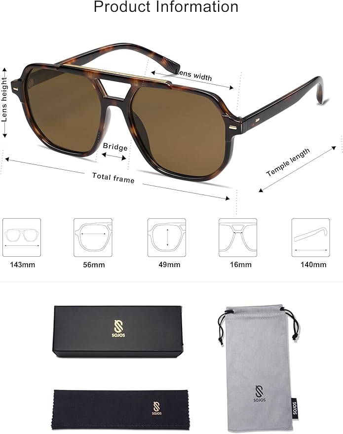 SOJOS Retro Trendy Aviator Polarized Sunglasses Men Women Vintage 70s Square Stylish Frame Sun Glasses SJ2283