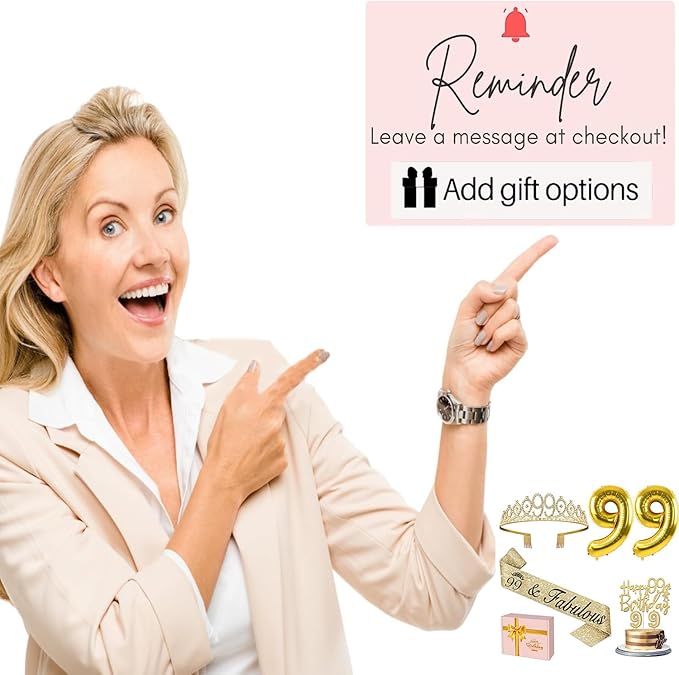 99th Birthday Decorations for Women Gold with 99th Birthday Sash and Tiara, Cake Topper and Candles, Number Balloons, 99 Year Old Gifts for Women