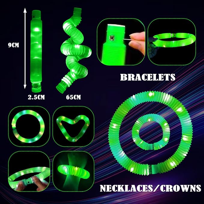 Green 12PCS Light Up Pop Fidget Tubes Party Favors-Glow in The Dark Party Supplies for Kids and Adults, Perfect for Festivals, Birthday Parties, Raves, Concerts, and Camping Decorations
