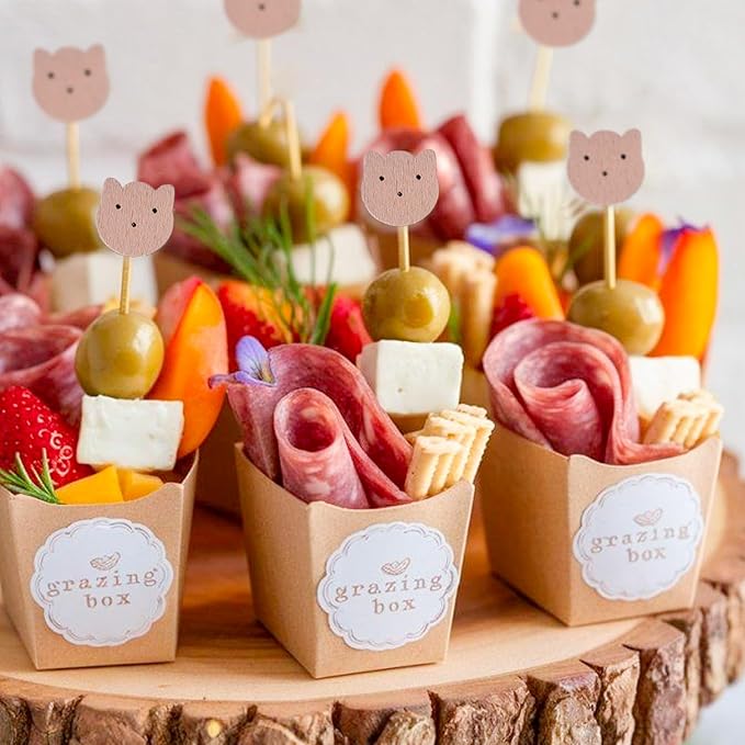 PuTwo Cocktail Picks 4.7 Inch 200pcs Bamboo Fancy Skewers Toothpicks for Appetizers Bear Face Toothpicks for Food Drink Fruit Sandwich BBQ Charcuterie Boards Accessories Birthday Party Supplies