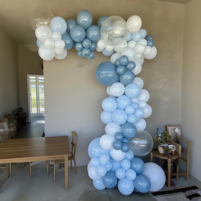 Dusty Blue Balloons Arch Kit 138 Pcs Light Blue and White Balloon Arch Garland Bow Party Balloons for Baby Shower Gender Reveal Wedding Birthday Decorations Boy Gender Reveal