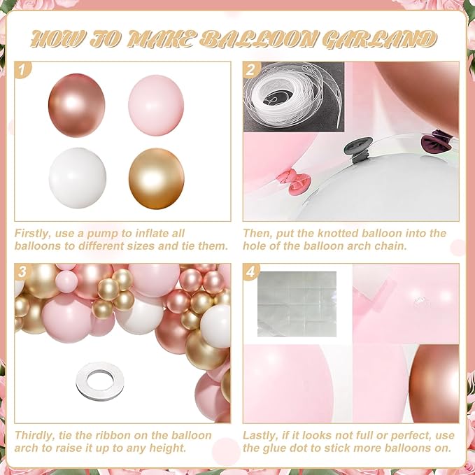 Rose Gold Pink Balloon Arch Kit 163 Pcs rose gold Balloon Garland Kit Include Rose Gold Pink White Balloons for Wedding Birthday Bridal Baby Shower Party Decorations