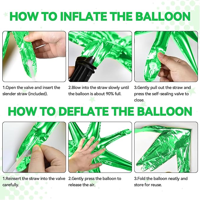 18 Pcs Pink Green Star Balloons, Black Green Pink Balloon with 6 Pcs 22-Inch Explosion Star Balloons 12Pcs 10-Inch Four Pointed Stars Foil Balloon for Wedding Forest Spring Birthday Party Decor