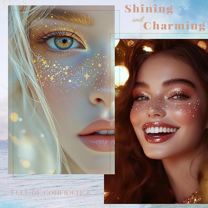Glitter Freckles, 12 Pcs Sparkle Glitter Freckles Face Halloween Tattoos for Women Girls Temporary Face Tattoos Halloween Makeup Concert Festival Rave Accessories