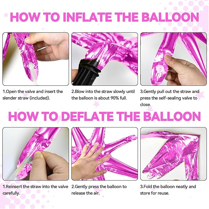 18 Pcs Red Pink Star Balloons, Pink and Red Balloon with 6 Pcs 22-Inch Explosion Star Balloons 12Pcs 10-Inch Four Pointed Stars Foil Balloon for Valentine's Anniversary Birthday Party Decoration