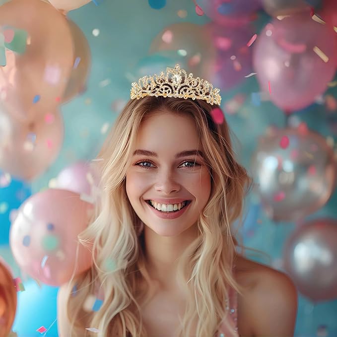 Schmoopy Tiara Crown for Women, Crystal Tiara for Bridal Prom Queen Birthday Birthday Party (A-Gold)