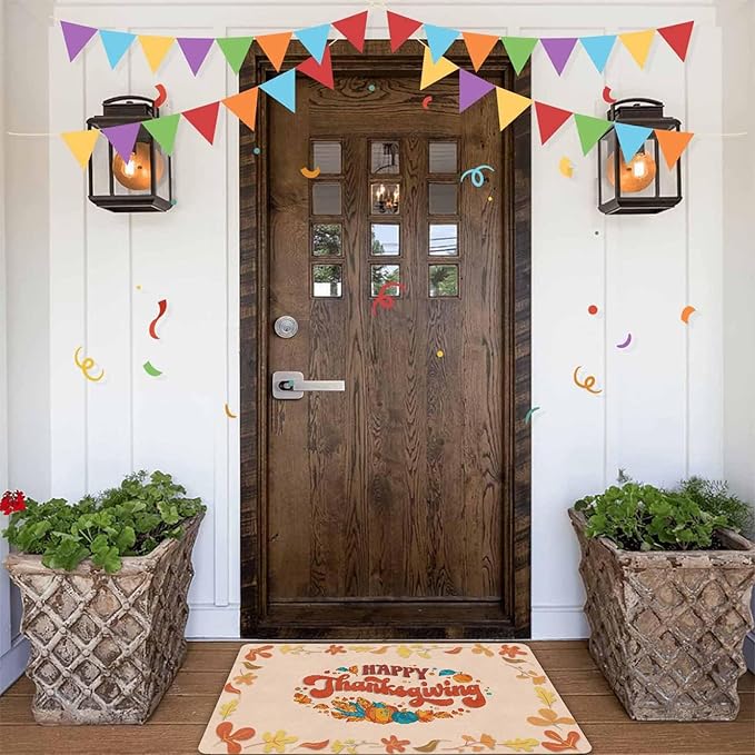 Happy-Thanksgiving Door Mat Fall Welcome Mat for Front Door, Autumn Harvest Seasonal Non Slip Doormat for Entrance Entryway Outside