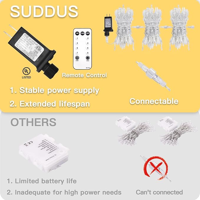 suddus 100 Led Connectable Christmas String Lights Outdoor with Timer, 33ft Fairy Lights Plug in Waterproof Indoor, Twinkle Lights with Remote for Xmas Tree, Bedroom, Party, Patio, Garden – Warm White