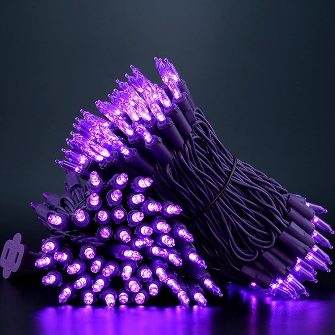 YULETIME 200 Purple LED Christmas Lights with Purple Wire, Pack of 2 Strands 33 Feet 100 Lights UL Certified Holiday String Light Set