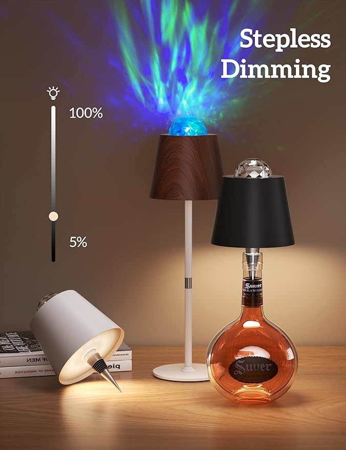 Joyzy Table Lamp Projector Lighting, Wireless Wine Bottle Lamps Rechargeable Lights Water Wave Ripple Projection Liquor Bottle Decoration Light Ambient for Bar