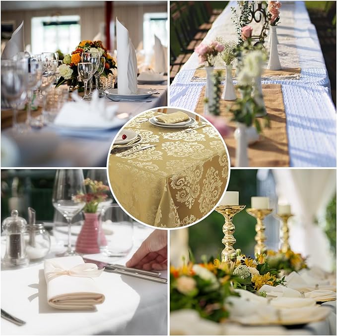 SASTYBALE Damask Gold Tablecloth for Rectangle Tables 60 x 102 Inch, Floral Jacquard Spill Proof Wrinkle Free Polyester Table Cloth, Fabric Table Cover for Dining/Party/Wedding/Indoor/Outdoor