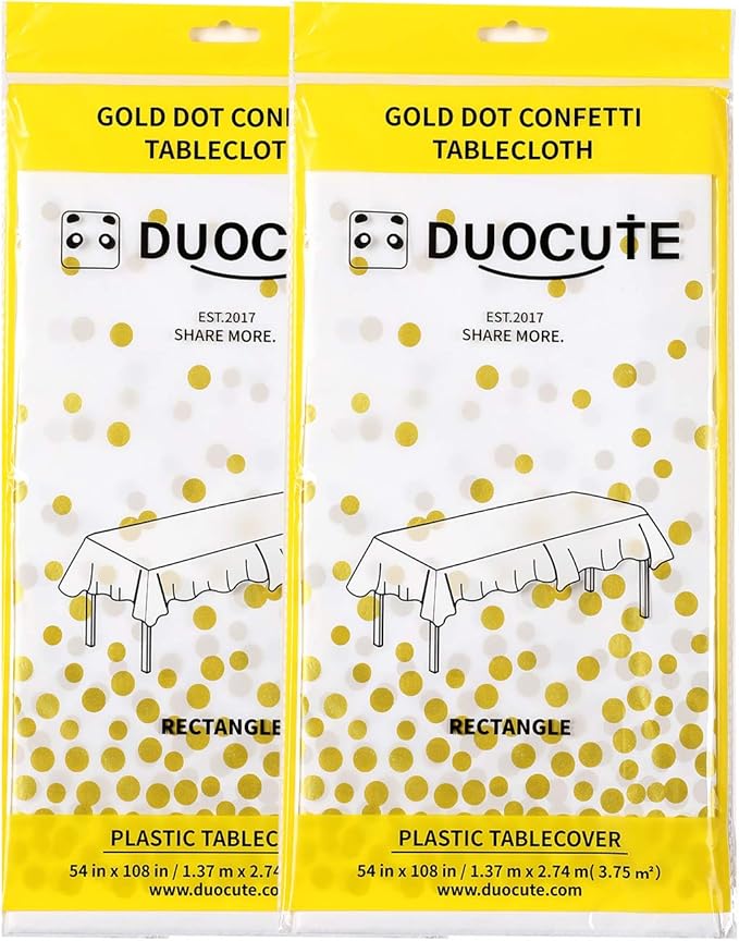 White and Gold Tablecloths for Party 2 Packs, 54x108 inch Gold Dot Confetti Disposable Rectangular Plastic Table Cover for Bridal Shower Engagement Wedding Birthday BBQ Party New Year Eve 2026
