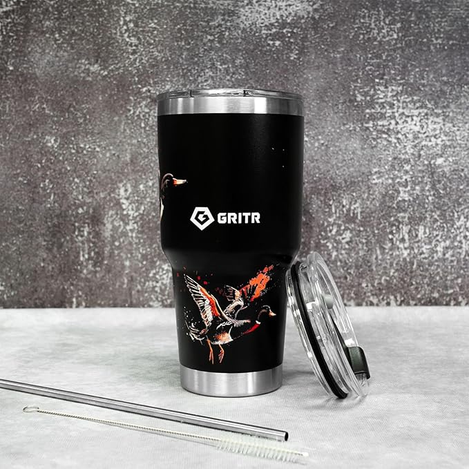 GRITR Stainless Steel Tumbler – 20oz/30oz, Insulated & Leakproof, Hot or Cold Drinks Anywhere, Travel Tumbler with Straw and Lids for Coffee, Water & Smoothies
