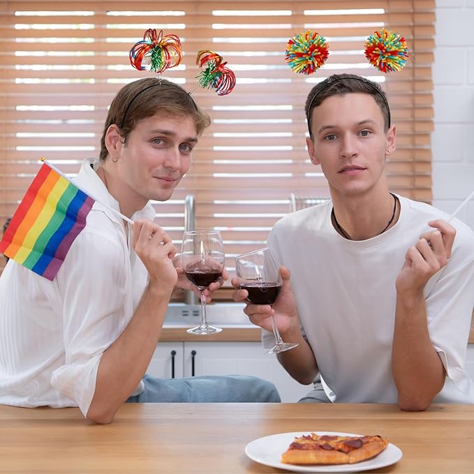 Censen 12 Pcs Christmas Pom Pom Headbands Spirit Party Headwear Tinsel Ponytails Head Bopper for Birthday Holiday