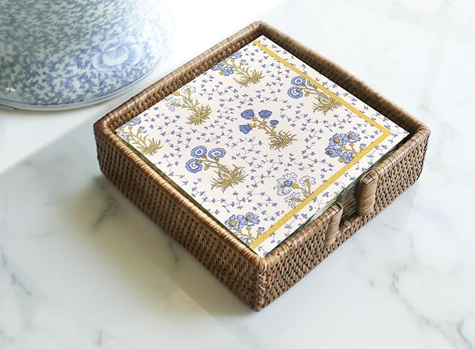 Caspari Rattan Cocktail Napkin Holder in Dark Natural Brown, 1 Each