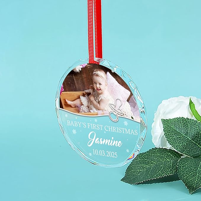 Personalized Crystal Christmas Ornaments with Photo, Custom Christmas Photo Tree Glass Ornaments, Elegant Crystal Keepsake for Family, Couples, Weddings & Christmas 2025 Gifts (#PGO02)