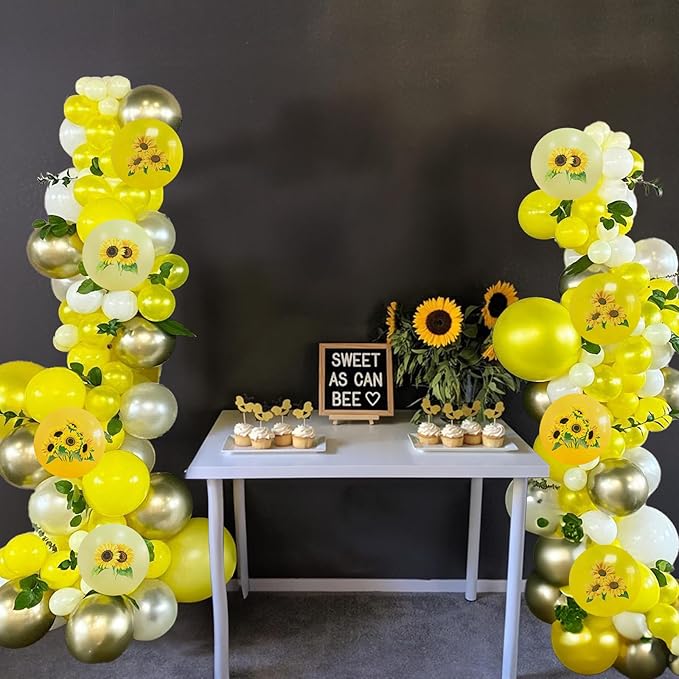 Sunflower Yellow Gold Balloons - 12 Inch Sunflower Bee Theme with Metallic Gold Confetti for Kids Birthday & Baby Shower Party Decorations