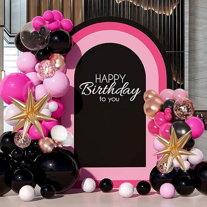 Hot Pink Black and White Balloon Garland Arch Kit, 156Pcs Black Pastel Pink White Rose Gold Balloons with Exploding Star for Birthday Mean Girls Boss Baby Barbie Minnie