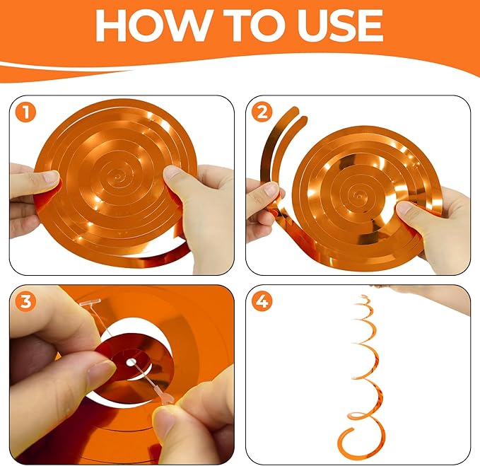 24 PCS Orange Hanging Swirl, Sparkle Ceiling Decorations, Plastic Streamer Party Decorations with Double-Swirls and Single-Swirls for Birthday Decorations, Thanksgiving Day,Graduation, Baby Shower