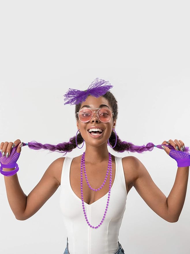 Blulu 80s Costume Accessories for Women Lace Headband Earrings Fishnet Gloves Necklace Bracelet for 80s Retro Party