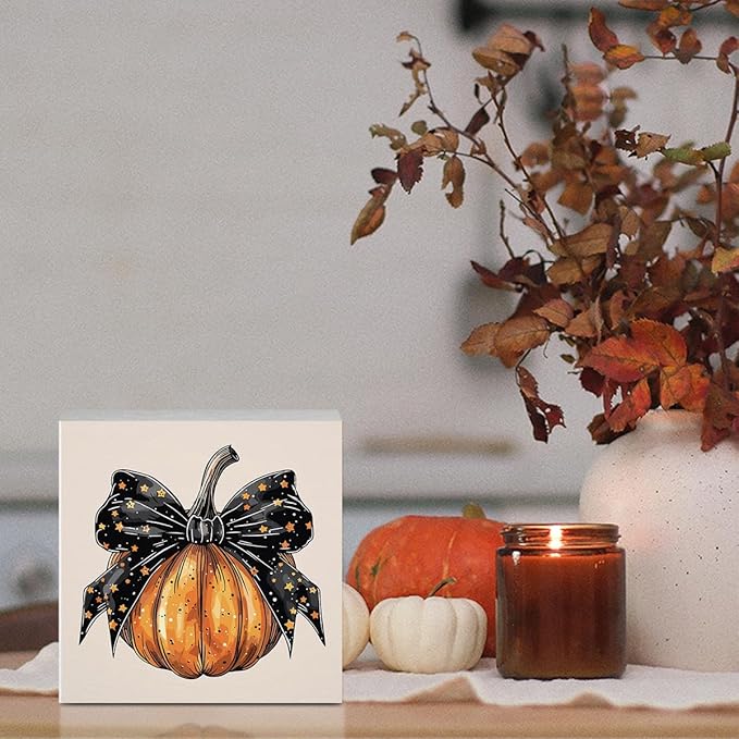 Halloween Fall Decor Cute Fall Decorations for Home Office Spooky Vibes Autumn Pumpkin Decor Funny Autumn Decorations for Desk Table 5 x 5 inches