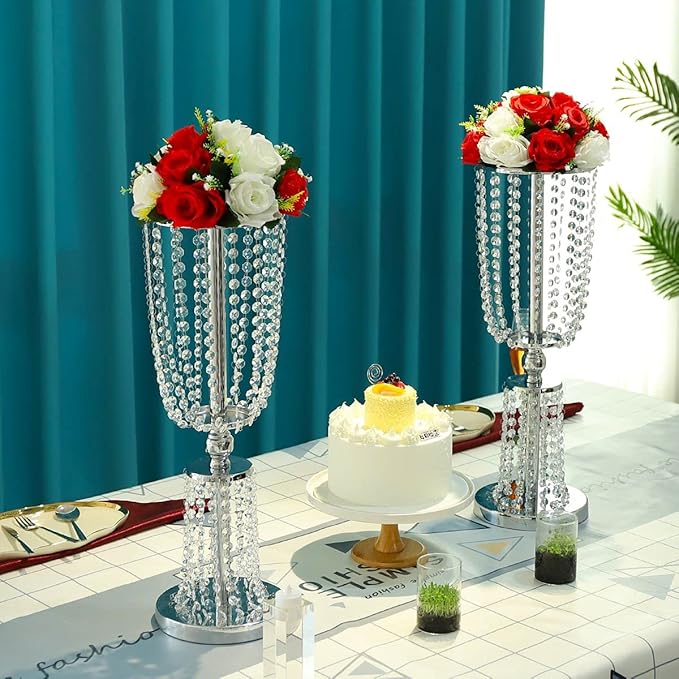 Artificial Flowers, 6 Pcs Flower Ball Arrangement Bouquets 15 Heads Plastic Roses with Base, Perfect for Wedding Party Valentines Table Decoration, Home Décor, Wedding Centerpieces (red White)