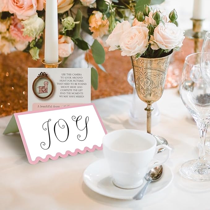 150 PCS Pink Scalloped Place Cards 2 x 3.5 Inch Blank Tented Place Card Name Cardstock Seat Assignment Label Card Reserved Table Signs Seating Signs for Birthday Party Wedding Setting
