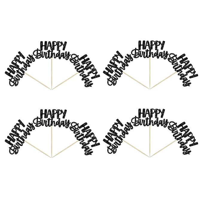 Gyufise Happy Birthday Cupcake Toppers Black Glitter Birthday Cake Topper Picks Dessert Topper Decoration for Birthday Party Anniversary Celebration