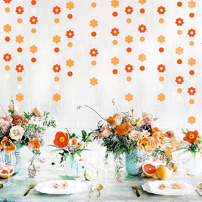 Orange-Beige Fall Baby-Shower Party-Decorations Garland - 64Ft Autumn Harvest Thanksgiving Friendsgiving Paper Streamers Banner,Boho Birthday Bridal Wedding Engagement Bachelorette Decor Ouruola