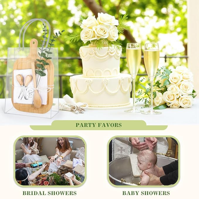 6 Sets Baby Shower Prizes for Game Winners - Bamboo Cheese Charcuterie Boards Set with Knife, Spoon, Towel & Gift Bags for Guests, Bridal Shower Favors
