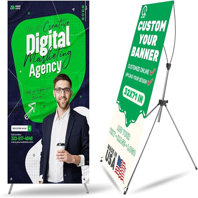 Custom Banner with X Stand 32" X 71",Banners and Signs Customize,Portable Retractable Banner with Travel Bag for Advertising, Party,Graduation Celebration,Exhibition-only stand