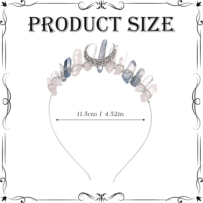 Fairy Elf Crystal Headband for Women - Fantasy White Quartz Moon Witch Crown, Fairy Princess Bridal Queen Headpiece for Renaissance Halloween Wedding Pageant Prom Headwear