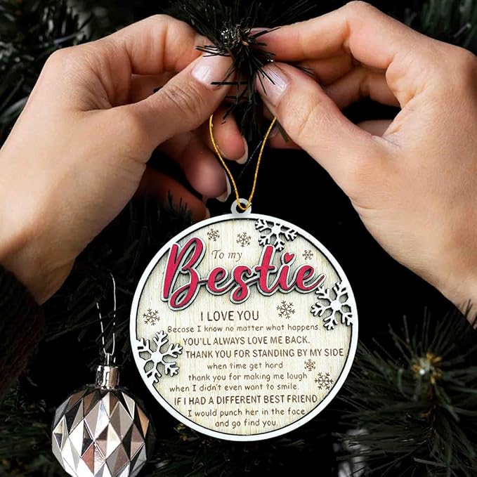 Bestie Christmas Ornament 2025 – Funny Best Friend Ornament, Wooden Holiday Tree Decoration, Sentimental Friendship Gift for Women, BFF Keepsake, Funny Present for Bestie