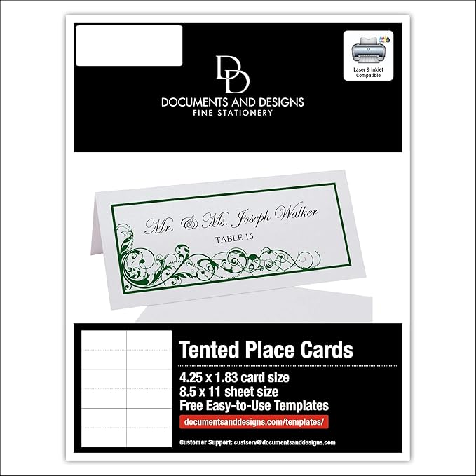 Scribble Vintage Swirl Printable Place Cards, Hunter Green (Choose Color), Set of 150 (25 Sheets), Laser & Inkjet Printers - Wedding, Party, Dinner, and Special Events