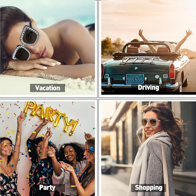 10/20 Pack Crystal Oversized Square Sunglasses Retro Diamond Glitter Sparkling Disco Glasses Party Favors