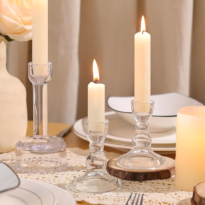 Circle Candlestick Holders Bulk, 6 Pcs Clear Combination Candle Holders Set, Crystal Candle Holders for Wedding, Table Centerpiece, Home Decoration