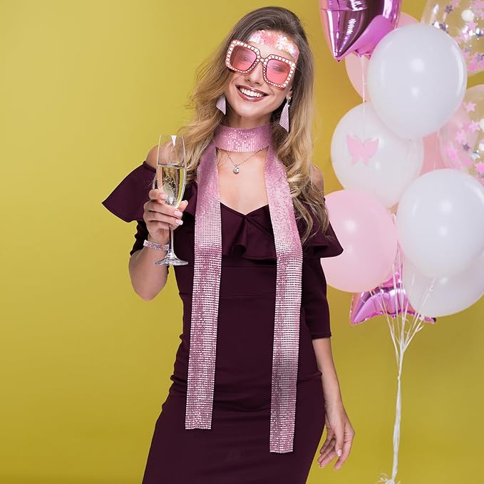 Sasylvia 5 Pcs 70s Disco Accessories Halloween Women Costume Jewelry Sequin Scarf Earrings Sunglasses Bracelet Headband