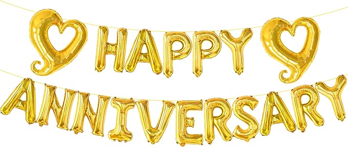 KatchOn, Gold Happy Anniversary Balloons Letters - 18 Inch, Heart Balloons Foil | Gold Happy Anniversary Banner for happy anniversary Decorations