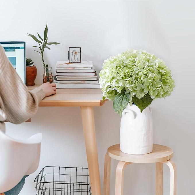 BonBloom's 3 Pcs Light Green Hydrangea Artificial Flowers 21" Latex Large Heads Faux Hydrangeas Flowers Realistic Leaves& Stem for Wedding Table Centerpieces Home Party Outdoor Arrangements Decor