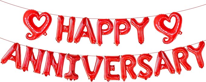 KatchOn 18 Inch Happy Anniversary Balloons Letters - Big Red Banner for Decorations | Heart Balloons for Party