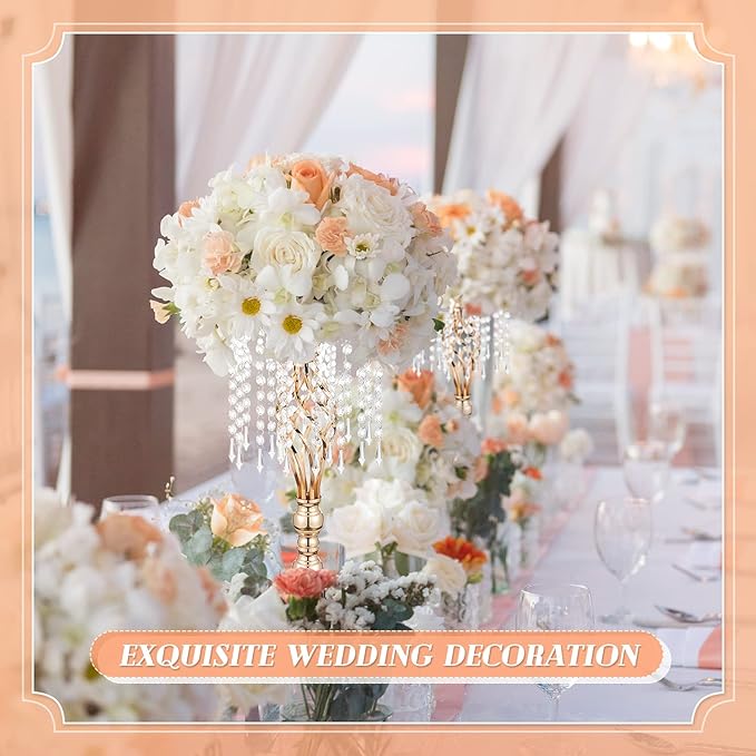 Amylove 10 Pcs Wedding Centerpieces Tall Vases - 21.7 Inch Gold Crystal Geometric Flower Stand, Elegant Table Decor for Wedding Reception, Party, Banquet, Hotel Decorations