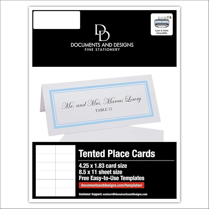 Double Line Border Printable Place Cards, Light Blue (Choose Color), Set of 150 (25 Sheets), Laser & Inkjet Printers - Wedding, Party, Dinner, and Special Events