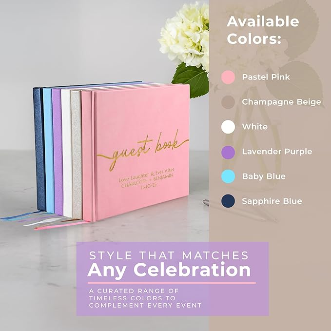 Promot Personalized Guestbook for Party (Pastel Pink) - 110 Lined Pages in Wood-Free Vegan Leather Hard Cover - Wedding Guest Book Sign in and Photos, Baby Shower, Birthday or Graduation