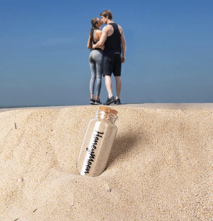 Honeymoon Sand Keepsake Jar,Bridal Shower, Wedding, Engagement, Honeymoon, Travel Gift for Couples, Newlywed, Fiance(Gift Box Includes) - 40ml Cylindrical Shape Glass