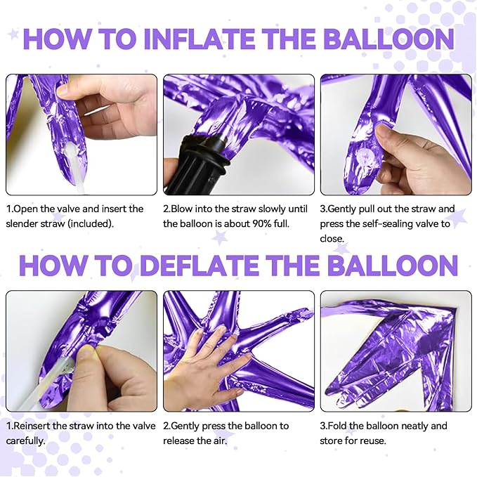 18 Pcs Black Purple Star Balloons, Purple and Black Stars Foil Balloon with 6 Pcs 22-Inch Explosion Star Balloons 12Pcs 10-Inch Four Pointed Stars Balloon for Birthday Halloween Party Decoration