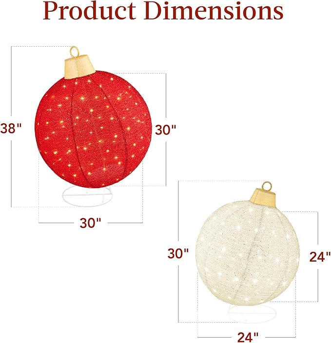 Best Choice Products 2pc Lighted Pop-Up Outdoor Christmas Ornament Set, Holiday Ball Decoration w/ 180 LED Lights, 8 Light Functions - Red/White