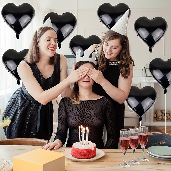 Black Heart Balloons, 18 Inch Black Helium Heart Balloons, 12Pcs Large Black Heart Shape Mylar Balloons, Black Foil Heart Balloons for Boys Men Birthday Graduation Engagement Valentines